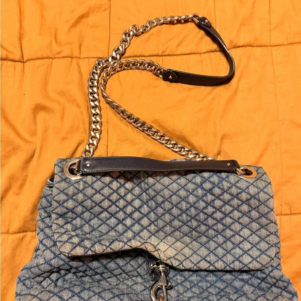 Rebecca Minkoff Quilted Denim Shoulder Bag with silverChain